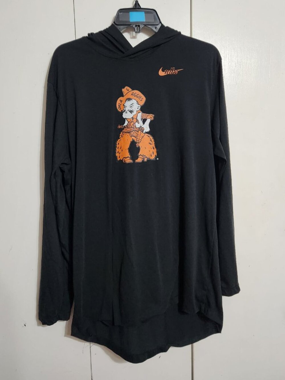 Nike Dri-Fit Oklahoma State Cowboys Pistol Pete Lightweight Hooded Shirt L AS IS